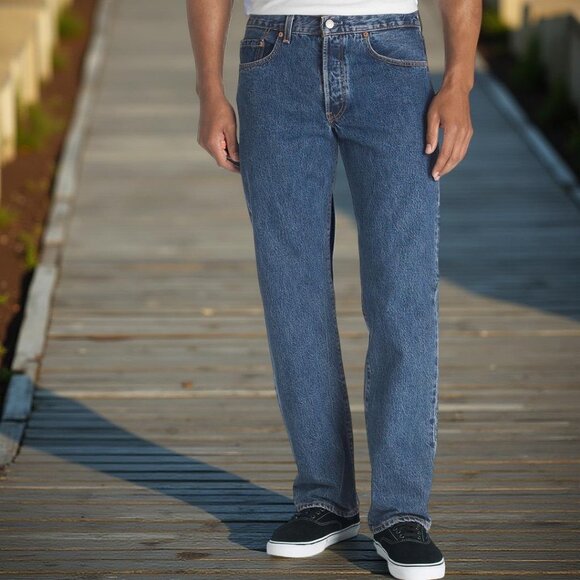 Levis 501 Original Button Fly Blue Jeans Men's 100% Cotton Straight Leg, 32/32 - Picture 3 of 16